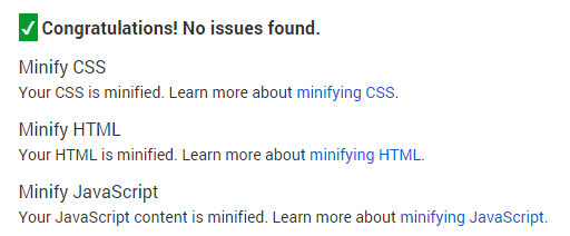 google pagespeed insights minification