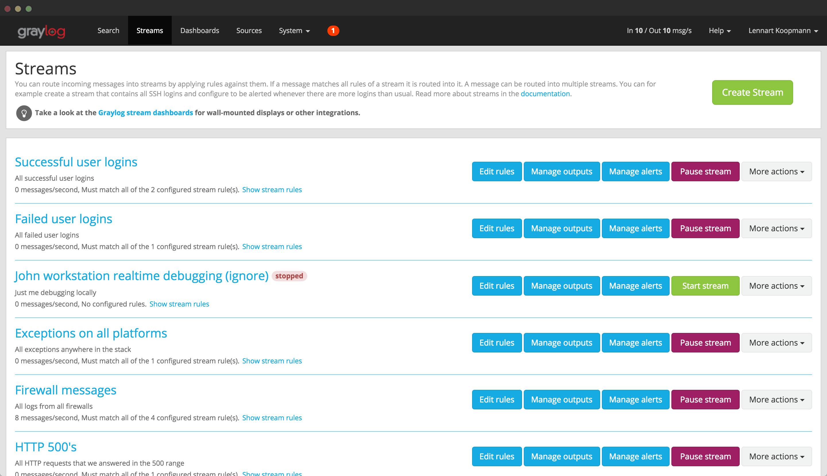 graylog dashboard
