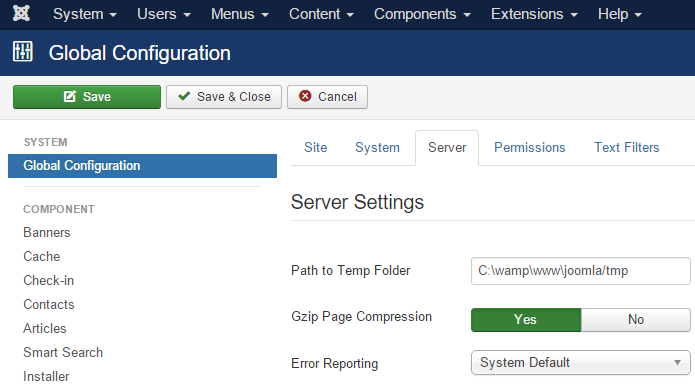 joomla gzip compression