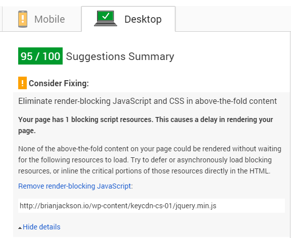 pagespeed insights inline css