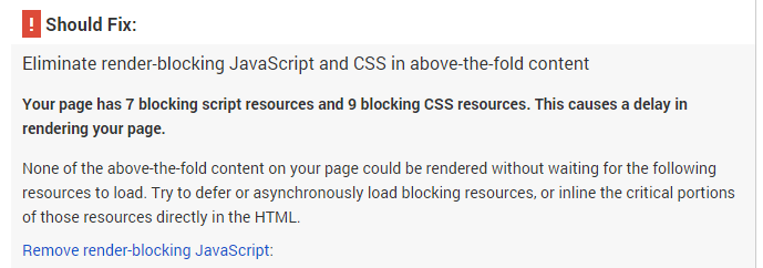 pagespeed insights render blocking resources