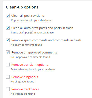 wordpress database cleanup options