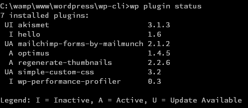 wp-cli wp plugin status