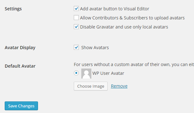 wp user avatar settings