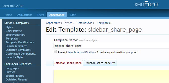 xenforo sidebar share page