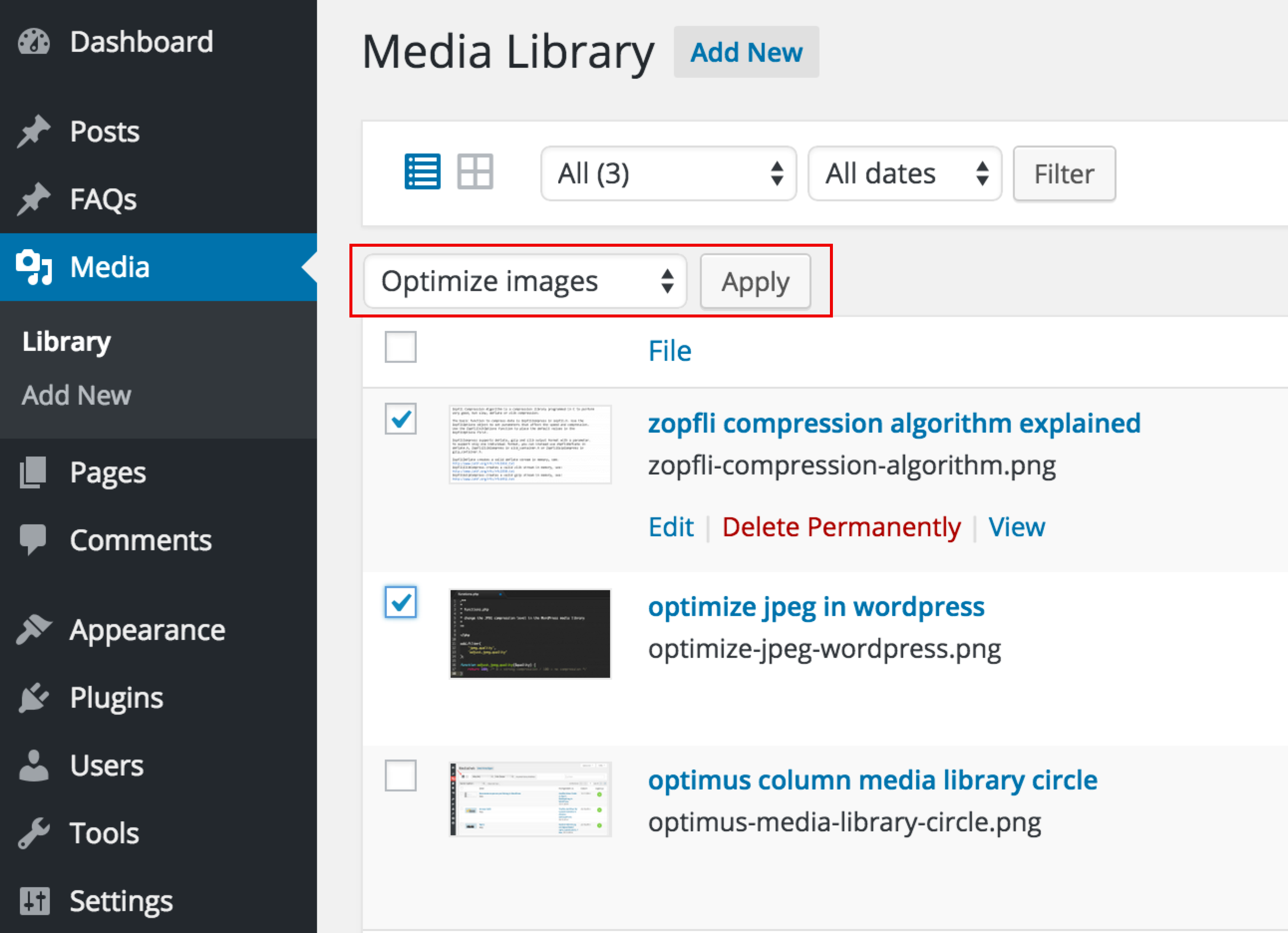 image bulk optimize media library
