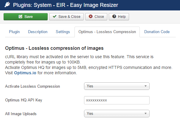 joomla image compression with optimus
