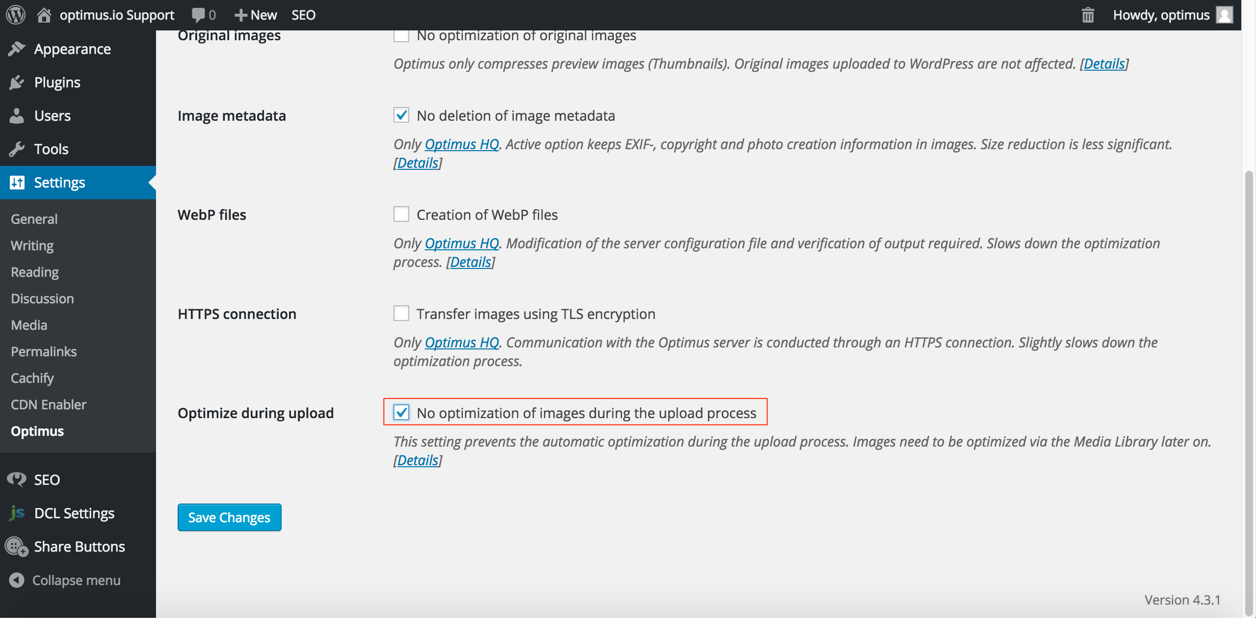 Disable Optimize During Upload Feature